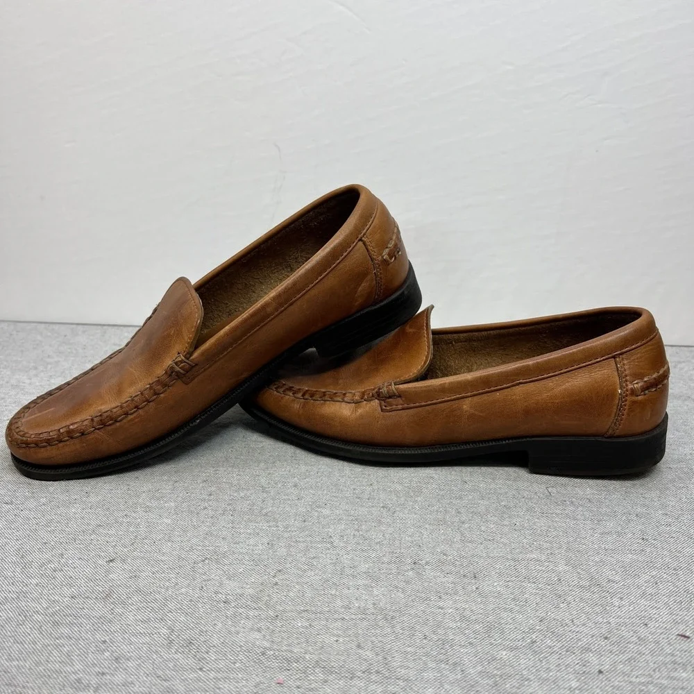 Bass Mens Tan Leather Moc Toe Loafers Slip On Shoes Brown Size 8M